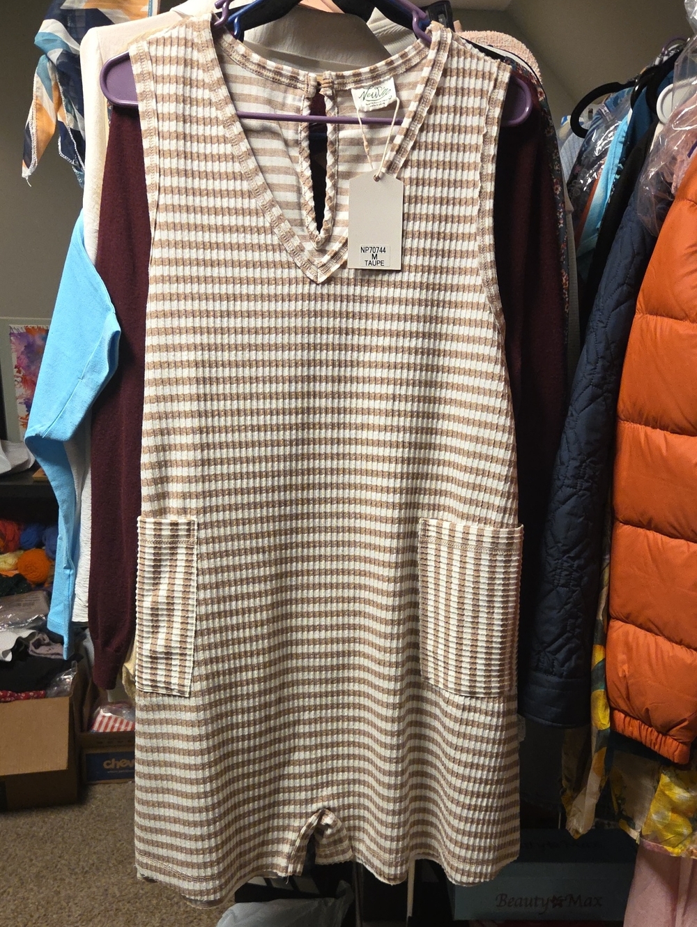 Taupe & Cream Check Knit Romper
